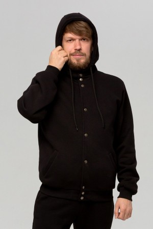 Бомбер мужской (унисекс) черный с капюшоном