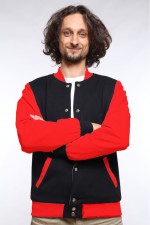  Black-red bomber jacket unisex XS-44-Unisex-(Мужской)    Бомбер черный мужской (унисекс) с красным рукавом 