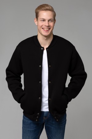 Бомбер черный мужской (унисекс) с черным рукавом