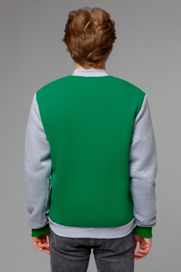 Бомбер зеленый мужской (унисекс) с серым рукавом   Магазин Толстовок Колледж-куртки (бомберы)