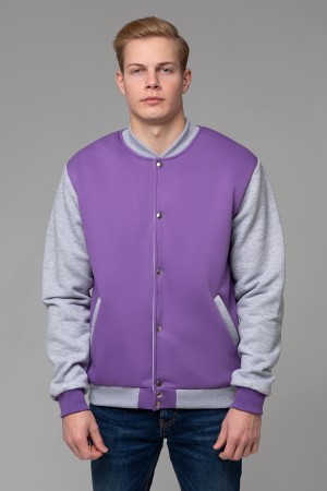 Фиолетовый бомбер мужской с серым рукавом