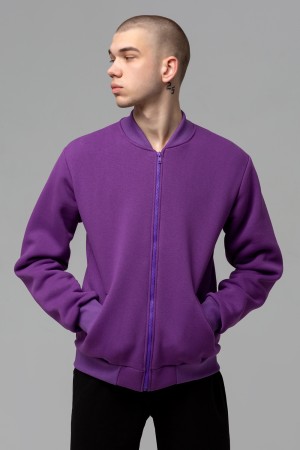 Фиолетовый бомбер однотонный мужской утепленный