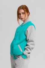 Колледж куртка женская мятная с серым   Магазин Толстовок Колледж куртки женские на кнопках классические