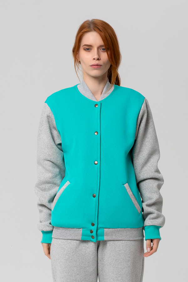 Колледж куртка женская мятная с серым   Магазин Толстовок Колледж куртки женские на кнопках классические