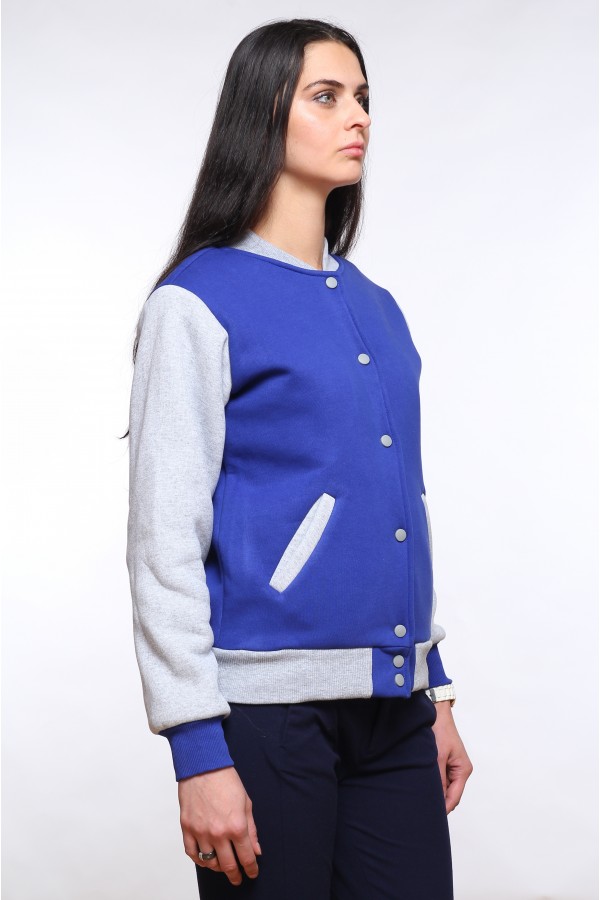 Колледж куртка женская синяя с серым   Магазин Толстовок Колледж куртки (бомберы) женские