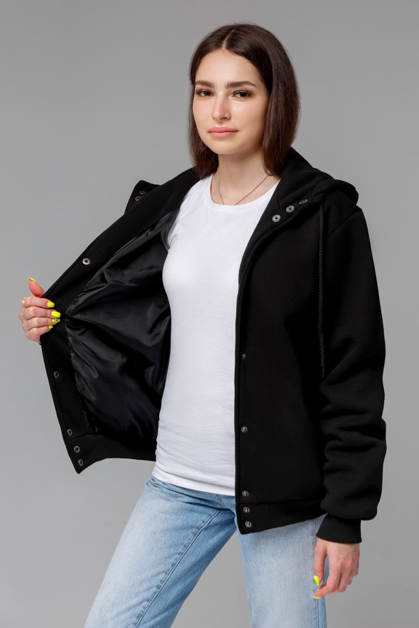 Бомбер женский (подростковый) черный с капюшоном   Магазин Толстовок Колледж куртки (бомберы) женские