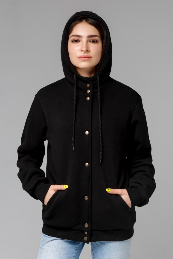 Бомбер женский (подростковый) черный с капюшоном   Магазин Толстовок Колледж куртки (бомберы) женские