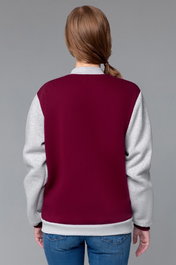 Бомбер - толстовка женская бордовая с серым   Магазин Толстовок Колледж куртки женские на кнопках классические