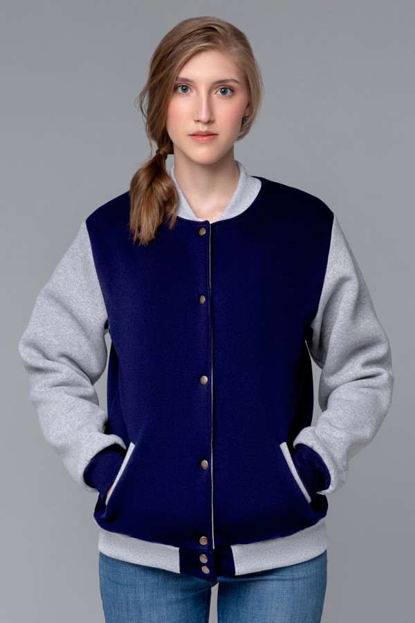 Бомбер - худи женская темно-синяя   Магазин Толстовок Колледж куртки женские на кнопках классические