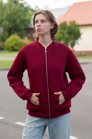 Бомбер на молнии премиум бордовый женский