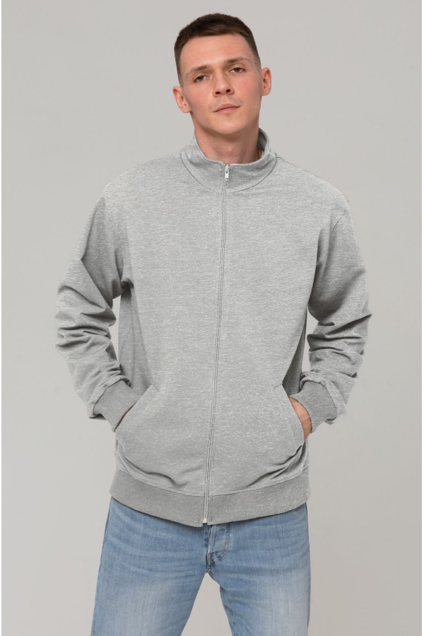  grey melange ZIP-Olympic sweatshirt man for summer XS-44-Unisex-(Мужской)    Мужская олимпийка серый-меланж на лето 