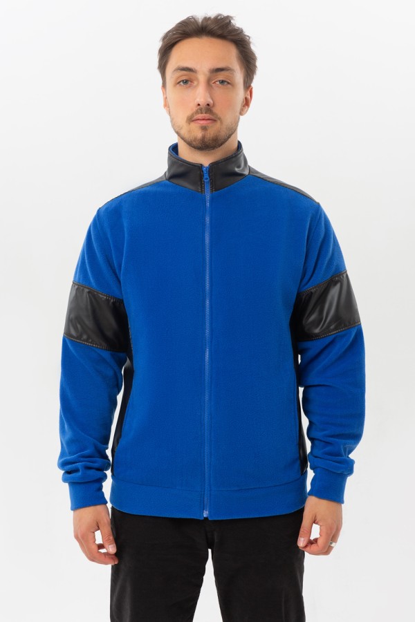 Fleece olympic jacket rich blue M-48-Unisex-(Мужской)    Мужская ярко-синяя олимпийка флисовая с вставками из эко-кожи 