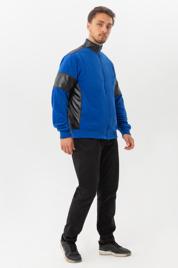 Мужская ярко-синяя олимпийка флисовая с вставками из эко-кожи   Магазин Толстовок Zip-Olympic Sweatshirt
