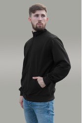 Мужская олимпийка на молнии черная плотная демисезонная без начеса