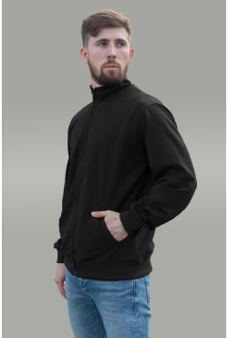 Мужская олимпийка на молнии черная плотная демисезонная без начеса