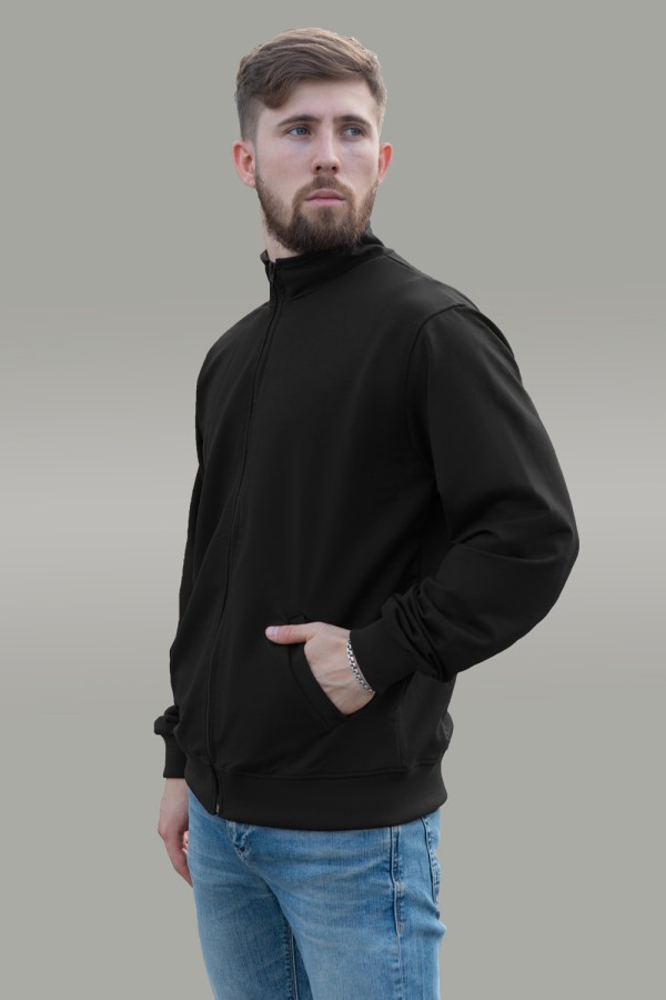  Black Olympic sweatshirt man demisezon 4XL-58-Unisex-(Мужской)    Мужская олимпийка на молнии черная плотная демисезонная без начеса 