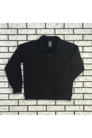 Мужская олимпийка на молнии черная плотная демисезонная без начеса