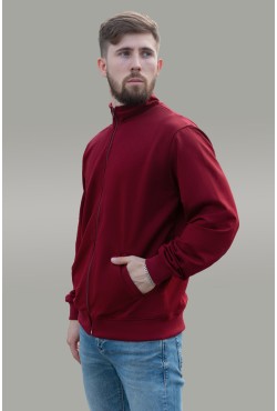 Мужская олимпийка на молнии бордовая плотная демисезонная без начеса Мужская олимпийка на молнии бордовая плотная демисезонная без начеса