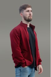Мужская олимпийка на молнии бордовая плотная демисезонная без начеса