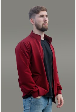 Мужская олимпийка на молнии бордовая плотная демисезонная без начеса