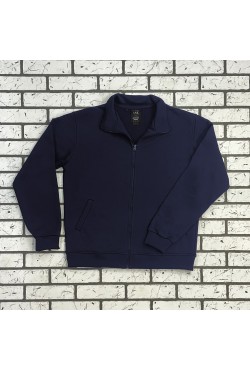 Мужская олимпийка на молнии темно-синяя плотная демисезонная без начеса