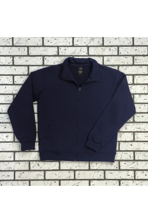 Мужская олимпийка на молнии темно-синяя плотная демисезонная без начеса