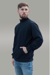 Мужская олимпийка на молнии темно-синяя плотная демисезонная без начеса