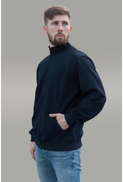 Мужская олимпийка на молнии темно-синяя плотная демисезонная без начеса