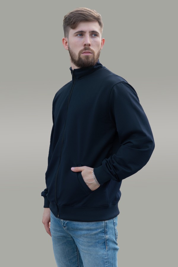  Dark blue olympic sweatshirt man demisezon XS-44-Unisex-(Мужской)    Мужская олимпийка на молнии темно-синяя плотная демисезонная без начеса 