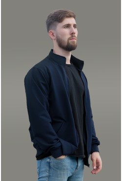 Мужская олимпийка на молнии темно-синяя плотная демисезонная без начеса Мужская олимпийка на молнии темно-синяя плотная демисезонная без начеса