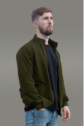 Мужская олимпийка на молнии хаки плотная демисезонная без начеса