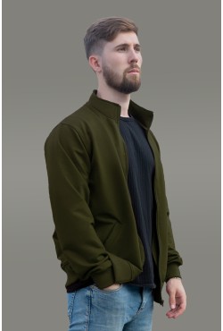 Мужская олимпийка на молнии хаки плотная демисезонная без начеса