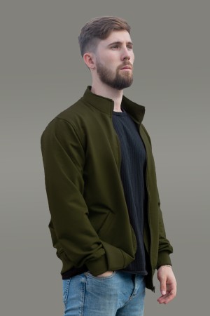 Мужская олимпийка на молнии хаки плотная демисезонная без начеса