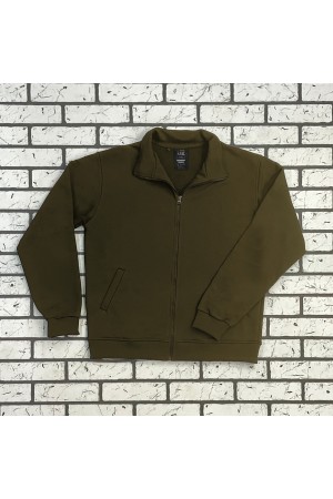 Мужская олимпийка на молнии хаки плотная демисезонная без начеса