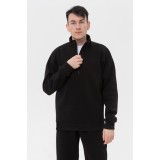Мужской черный пуловер - свитшот с укороченной молнией теплый
