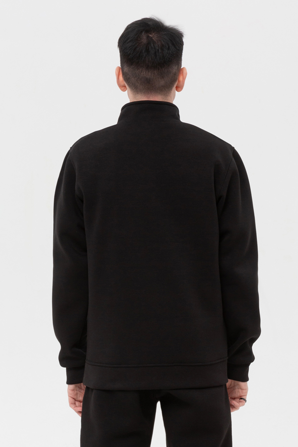 Мужской черный пуловер - свитшот с укороченной молнией теплый   Магазин Толстовок Пуловер премиум мужской | Premium pullover man