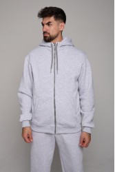 Мужская премиум серый меланж худи на молнии