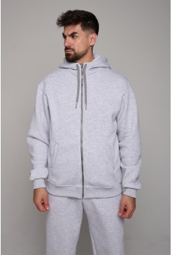 Мужская премиум серый меланж худи на молнии