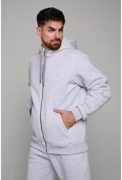 Мужская премиум серый меланж худи на молнии