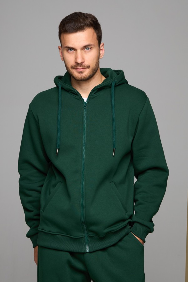  Premium zip-hoodie dark green S-46-Unisex-(Мужской)    Мужская премиум темно-зеленая худи на молнии 