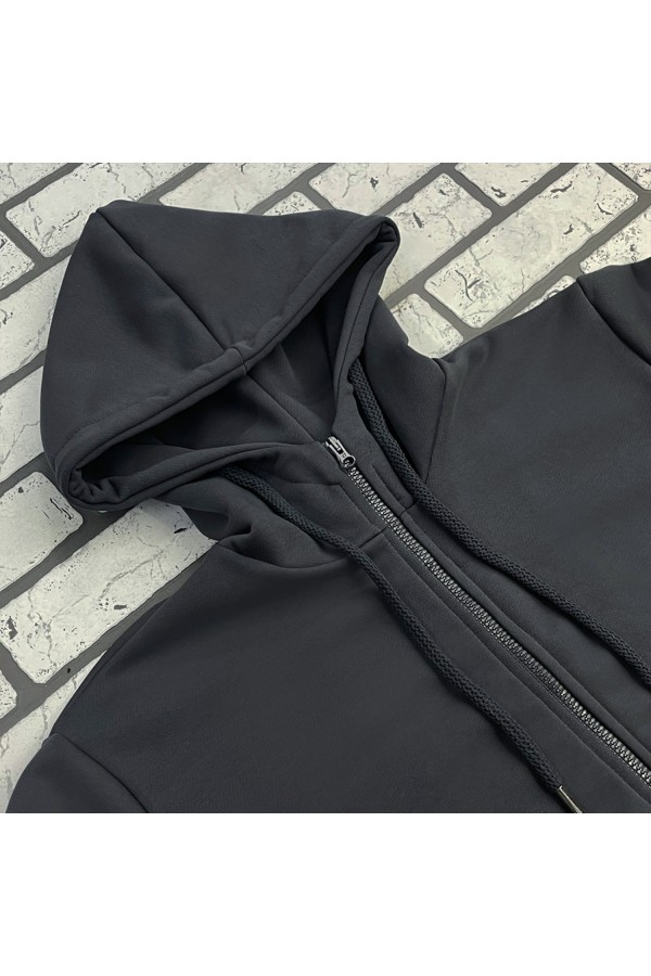 Мужская премиум графитовая худи на молнии без начеса 320 гр/м   Магазин Толстовок Premium Zip Hoodie без начеса на петле мужские