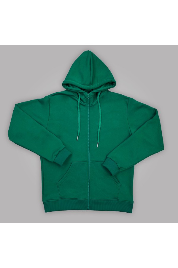 Мужская премиум ярко-зеленая худи на молнии без начеса 320 гр/м Zip hoodie green demiseazon man XS-44-Unisex-(Мужской) Мужская премиум ярко-зеленая худи на молнии без начеса 320 гр/м
