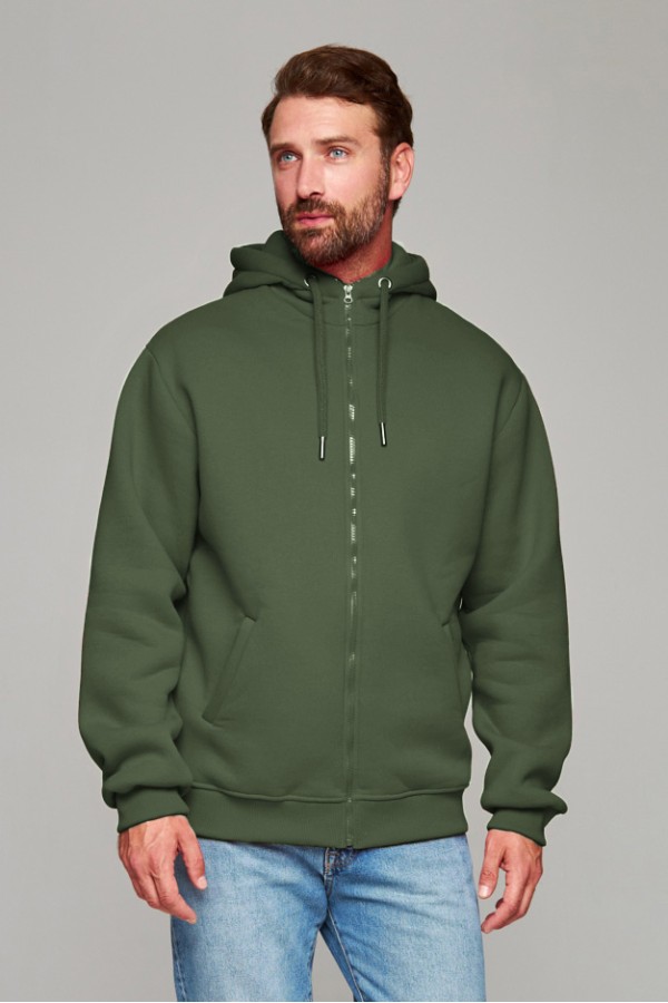 Мужская премиум болотно-зеленая худи на молнии Premium Zip-Hoodie riffle green XS-44-Unisex-(Мужской) Мужская премиум болотно-зеленая худи на молнии