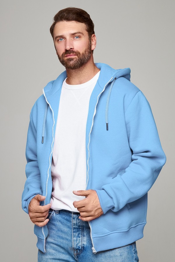  Premium Zip-Hoodie Sky Blue    Мужская голубая премиум худи  на молнии 