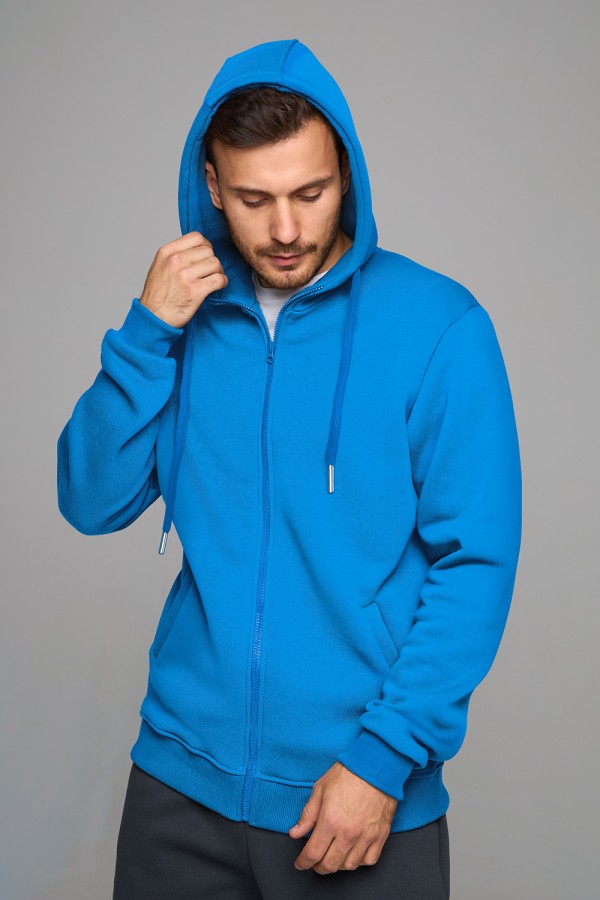  Turquoise-Hoodie XS-44-Unisex-(Мужской)    Мужская премиум Бирюзовая худи на молнии 