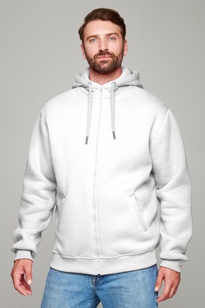 Мужская премиум белая худи на молнии