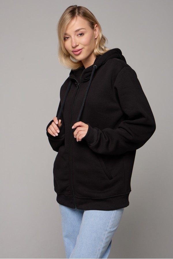 Черная толстовка на молнии женская с капюшоном премиум   Магазин Толстовок Premium Zip-hoodie  