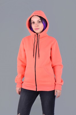 Розовое зип худи утепленное женское. Боковые карманы, капюшон, стильный современный фасон. Мягкая и уютная - из турецкого футера с начесом 340 гр/м.