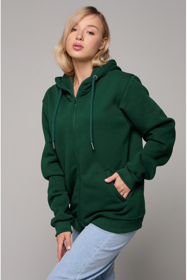  Premium dark green zip hoodie woman 4XL-52-54-Woman-(Женский)    Темно-зеленая худи на молнии женская премиум 