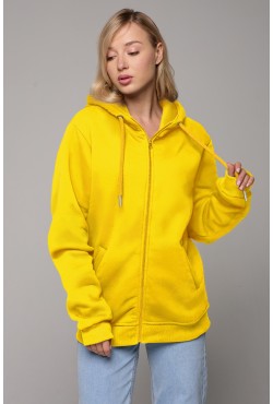 Желтая худи на молнии женская премиум